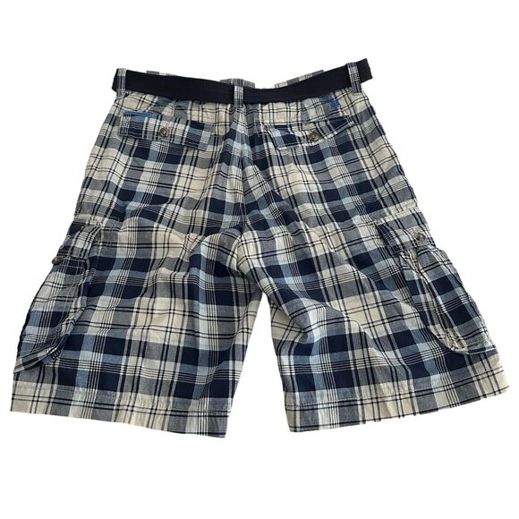 US Polo Assn Plaid Soft Canvas Belted Cargo Shorts Men's Size 36 Blue/ White - Picture 3 of 6
